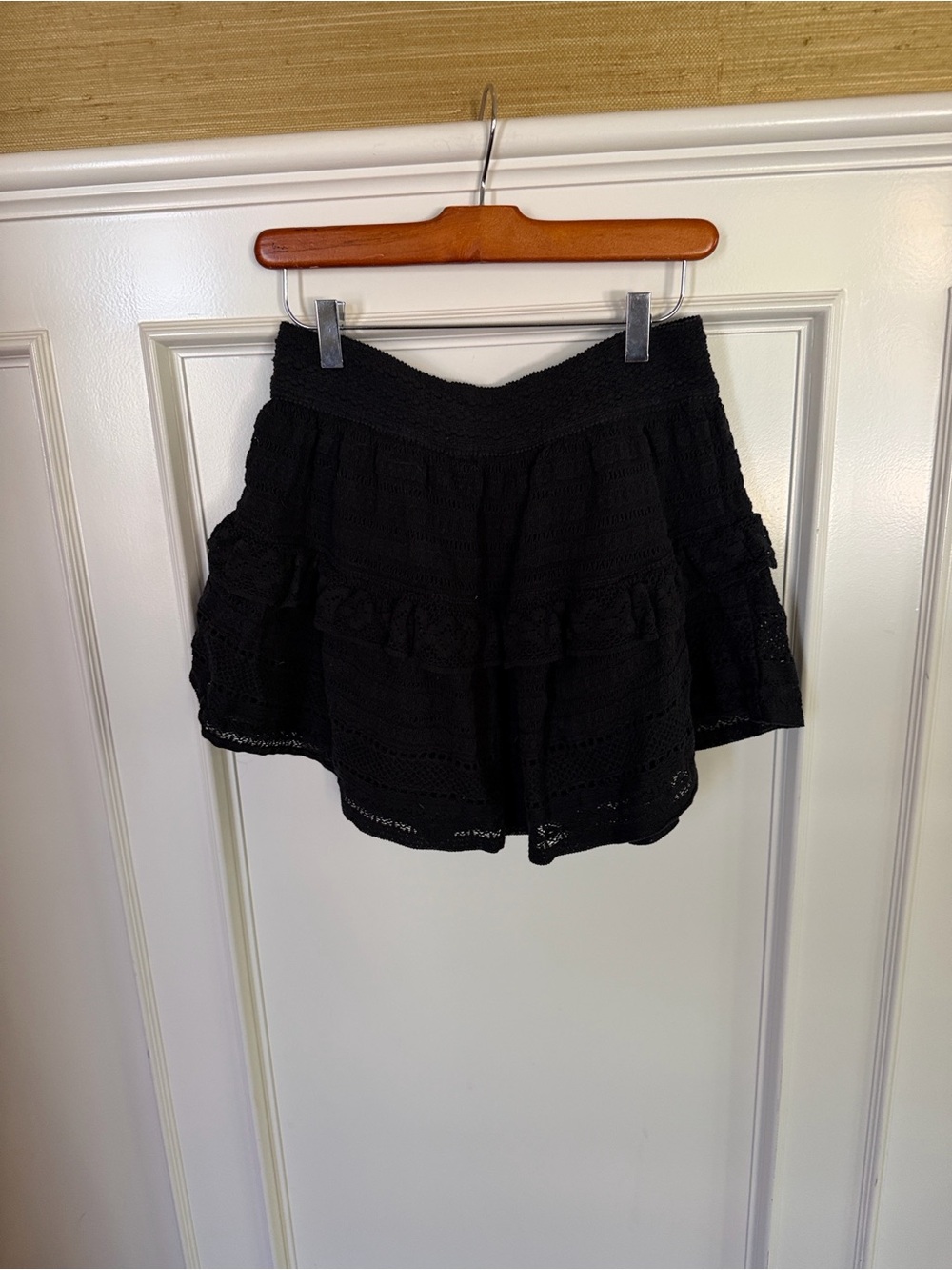 Aerie Black Tiered Crochet Mini Skirt